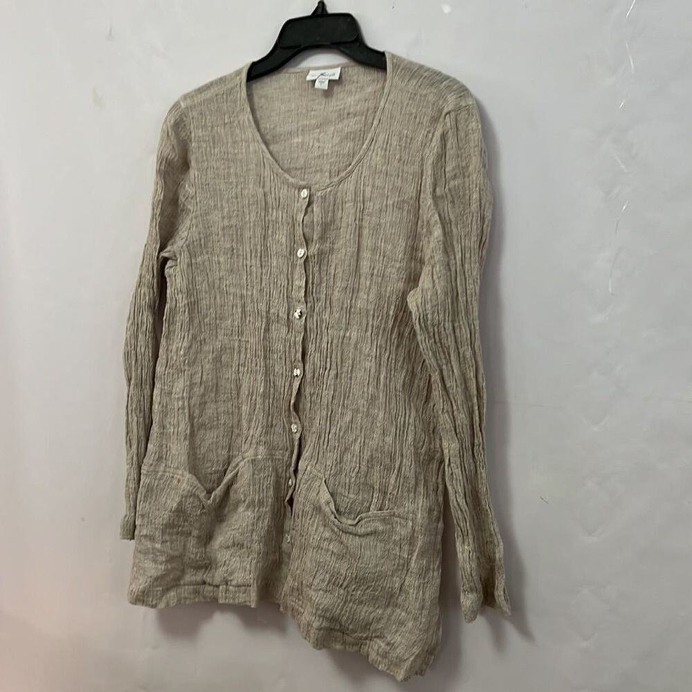 PUREJILL LINEN LAGENLOOK‎ CREPE CRINKLE BLOUSE SIZE L
